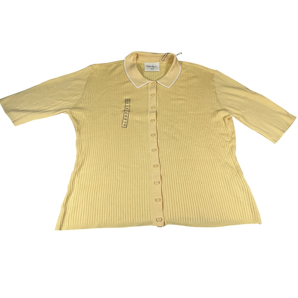 Walter Hagen Clubhouse Womens XXL Light Almond Yellow Ribbed Sweater Polo NWT